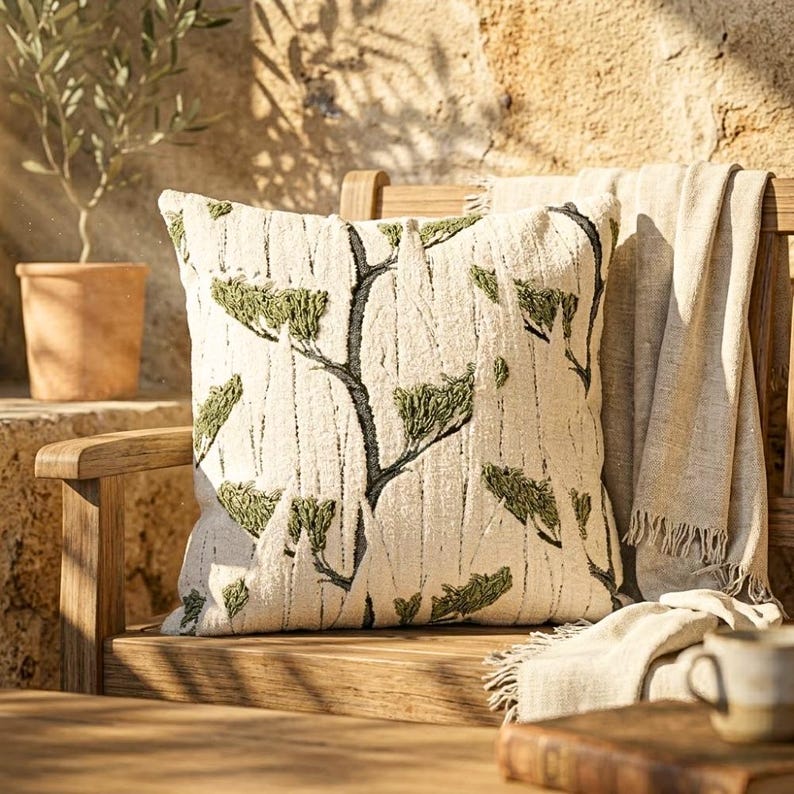 Pillo Tree Tree Branch Pillow Cover: Modern Farmhouse Decor, Sage Green Textured ...