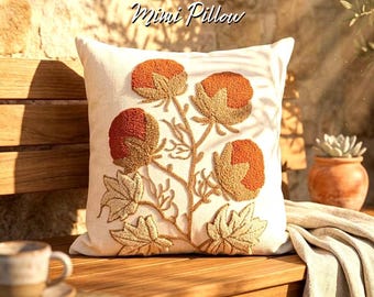 Boll Floral Pillow Cover: Textured Boho, Embroidered Throw Pillow, Modern Farmhouse Decor