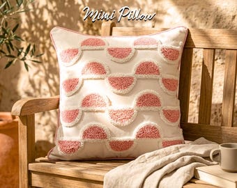 Blush Pink Tufted Pillow Cover: Geometric Scallop Boho Cushion, Textured Throw Pillow