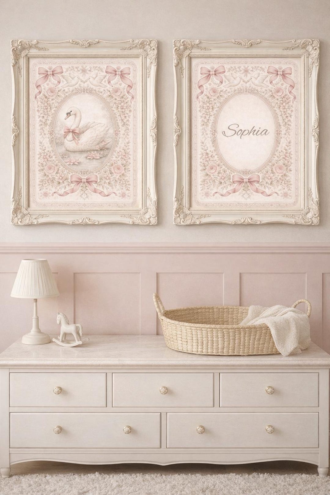 Personalized Nursery Wall Art Printable | Vintage Swan Pink Baby Room ...