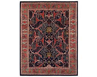 Afghan Bidjar Rug, 8.7x12.1 ft, Handmade Wool Carpet, Floral Tree Design