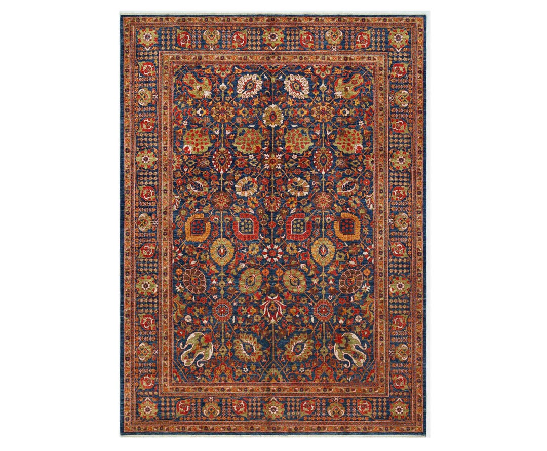 7x12 Rug 8.7x12.1 Ft Afghan Bidjar Rug, Handmade Wool Carpet, Orange Blue Floral ...