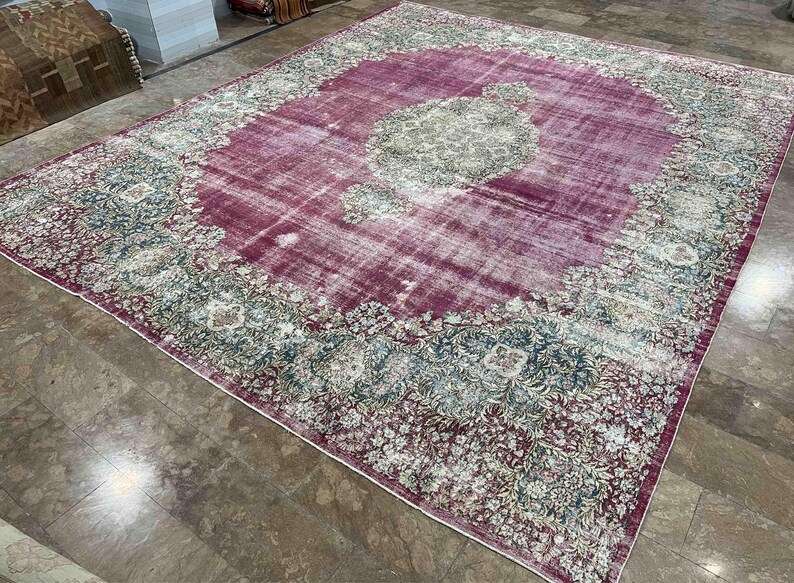 Oversized Vintage Kirman Whitewashed Carpet 13x16 Ft – Handwoven Wool ...