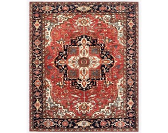 Afghan Bidjar Wool Rug, Red Navy Medallion Floral Carpet (8.9x11.5 ft)