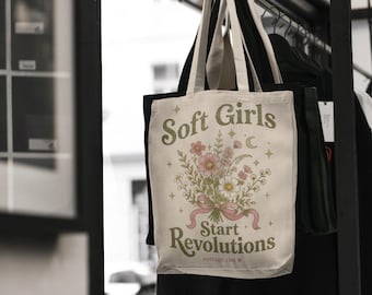 Bolso de mano Soft Girls Start Revolutions / Ramo floral, eslogan feminista