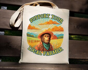 Bolso tote Yeti Farmerly con diseño pictórico, bolso de mercado de lona con arte popular, regalo retro para amantes de la naturaleza.