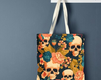 Bolso tote con estampado floral de calaveras / Bolso de lona con estampado integral gótico romántico