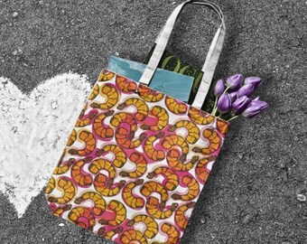 Bolso de mano con estampado de camarones coloridos / Ilustración de mariscos, bolso de mercado de verano