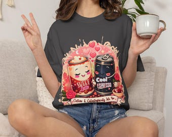 Camiseta con ilustración de café latte espresso teñida en prenda / Camiseta gráfica de pareja divertida