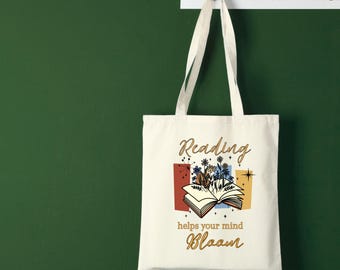 Bolso tote floral con forma de libro abierto / Accesorio de lona para amantes de la lectura