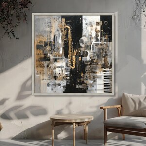 Abstract Jazz Instrument Canvas, Saxophone and Piano Wall Art, Music Themed Canvas Decor, Modern Artistic Melody Print, Home Music Room image 4