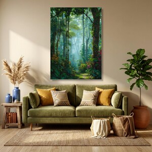 Lush Tropical Rainforest Pathway Canvas, Exotic Jungle Wall Art, Nature Landscape Canvas, Vibrant Botanical Scene, Ready to Hang Home Decor StretchedWood Canvas