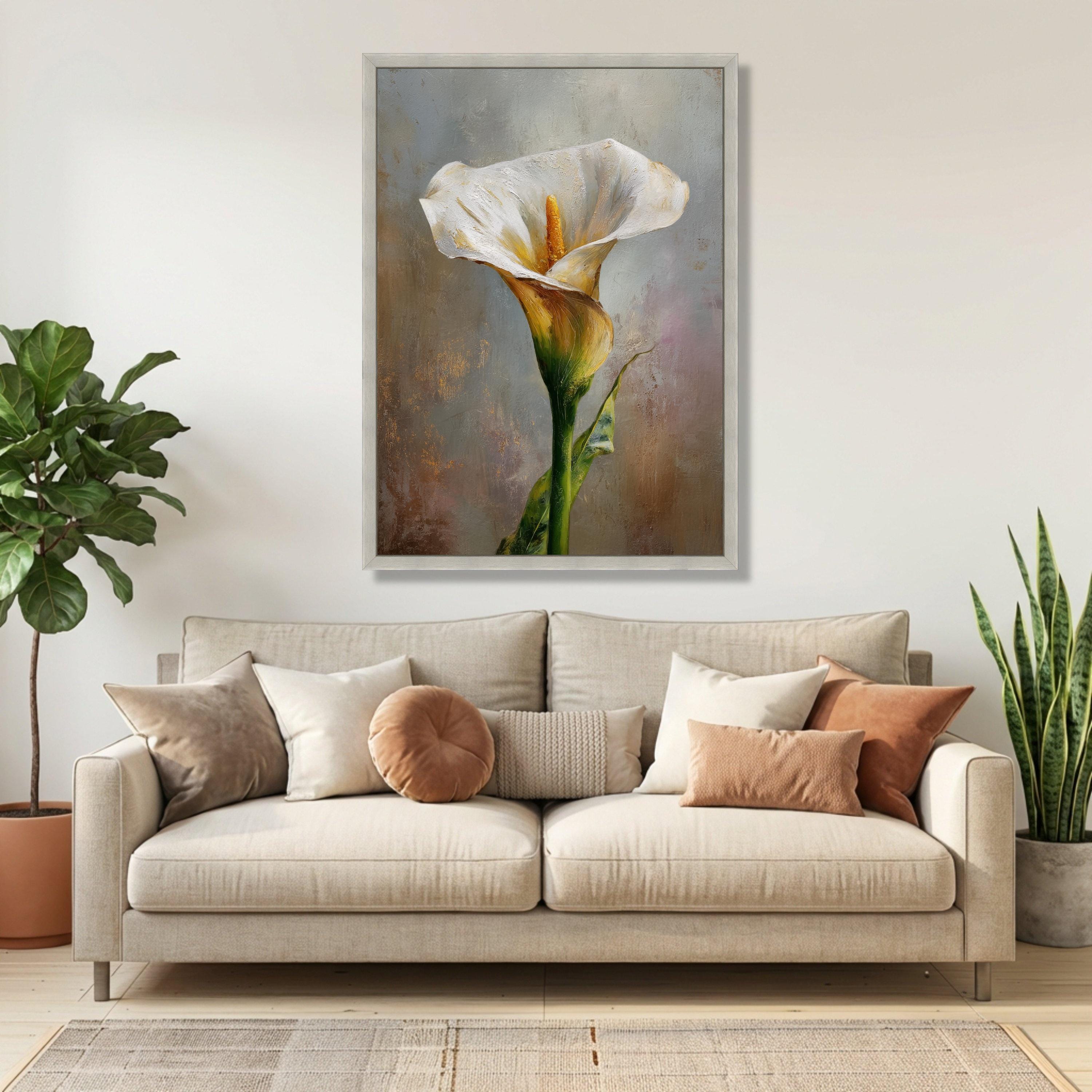 Elegant Calla Lily Canvas, Floral Wall Art, White and Gold Flower ...