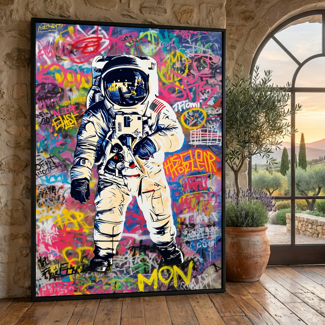 Urban Astronaut Graffiti Canvas, Space Explorer Wall Art, Modern Street ...
