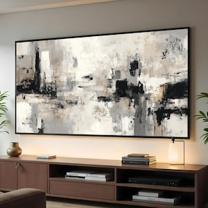 Neutral Tones Abstract Canvas, Modern Wall Art, Black Beige Gray Painting, Contemporary Home Decor, Ready to Hang Artwork