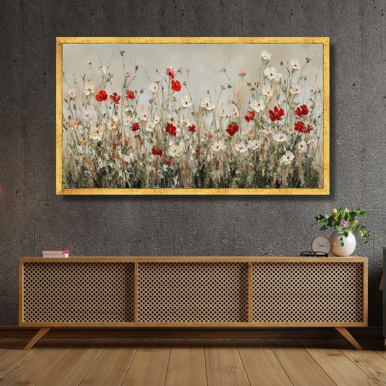 Red and White Poppy Flowers Canvas, Floral Field Wall Art, Garden ...