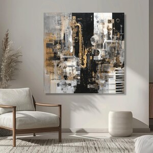 Abstract Jazz Instrument Canvas, Saxophone and Piano Wall Art, Music Themed Canvas Decor, Modern Artistic Melody Print, Home Music Room image 8