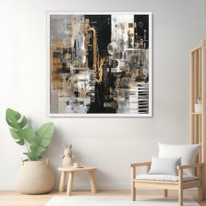 Abstract Jazz Instrument Canvas, Saxophone and Piano Wall Art, Music Themed Canvas Decor, Modern Artistic Melody Print, Home Music Room image 5