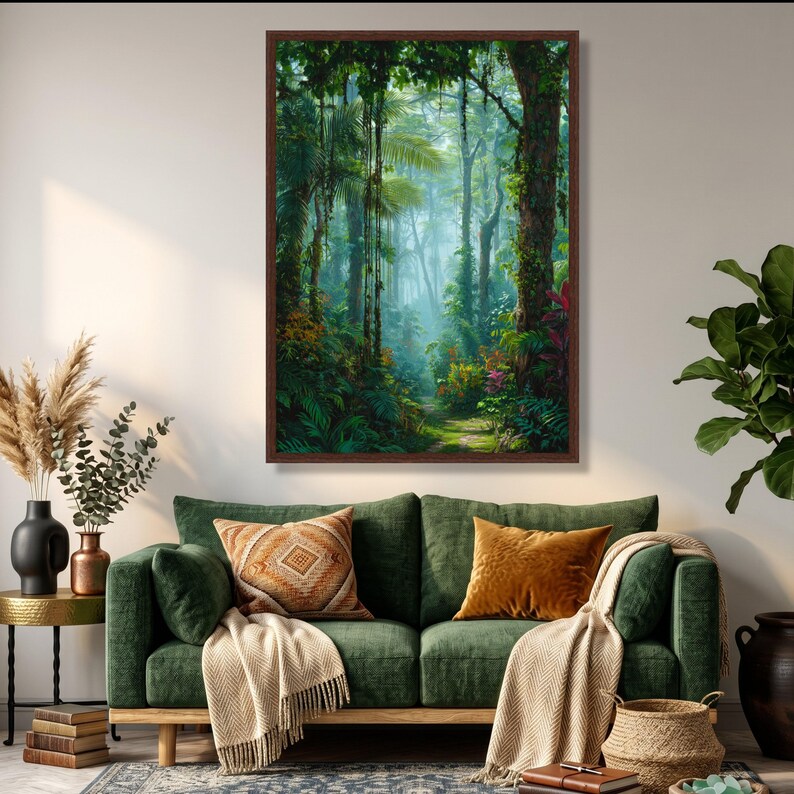 Lush Tropical Rainforest Pathway Canvas, Exotic Jungle Wall Art, Nature Landscape Canvas, Vibrant Botanical Scene, Ready to Hang Home Decor image 7