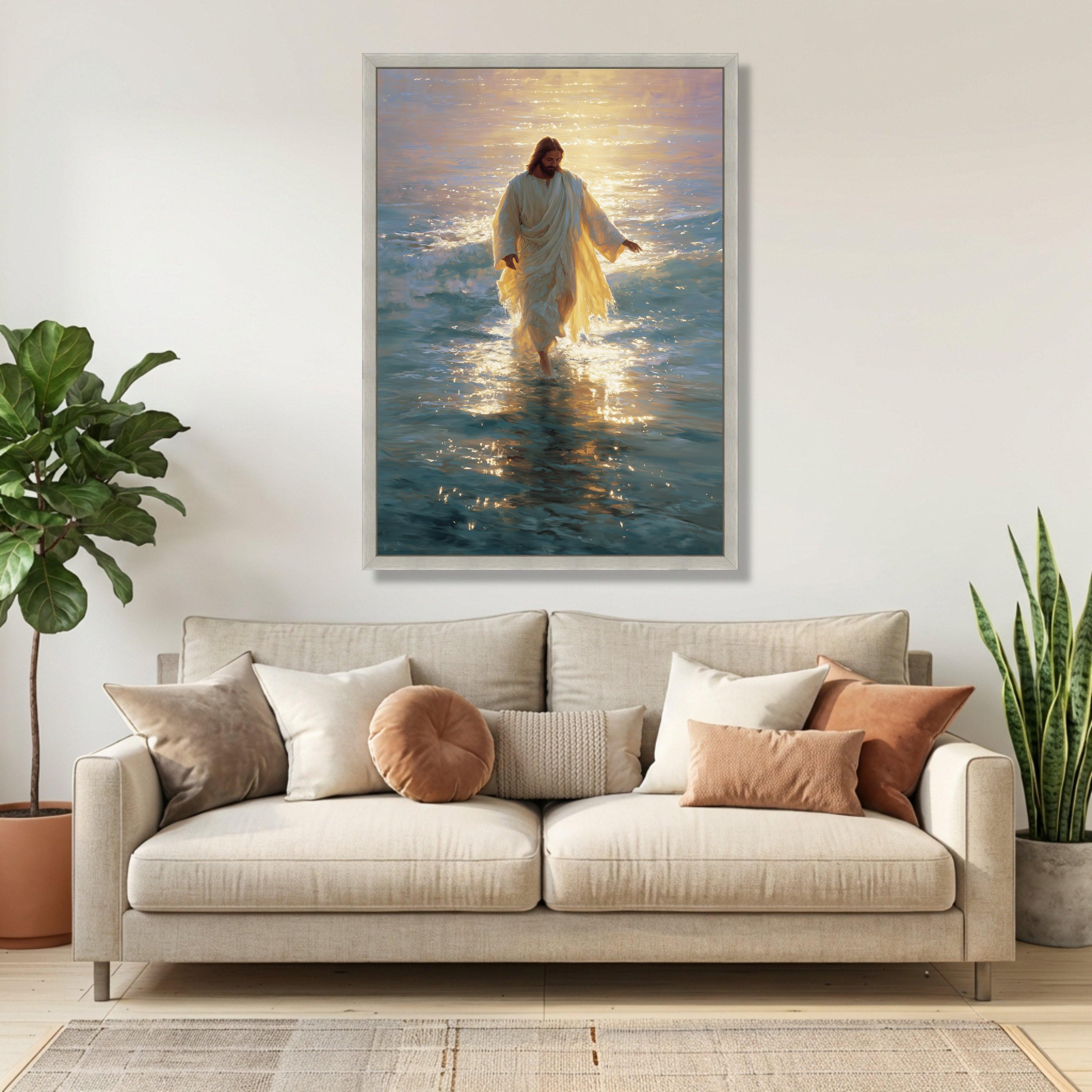 Jesus Walking on Water Canvas Wall Art, Spiritual Christian Decor ...