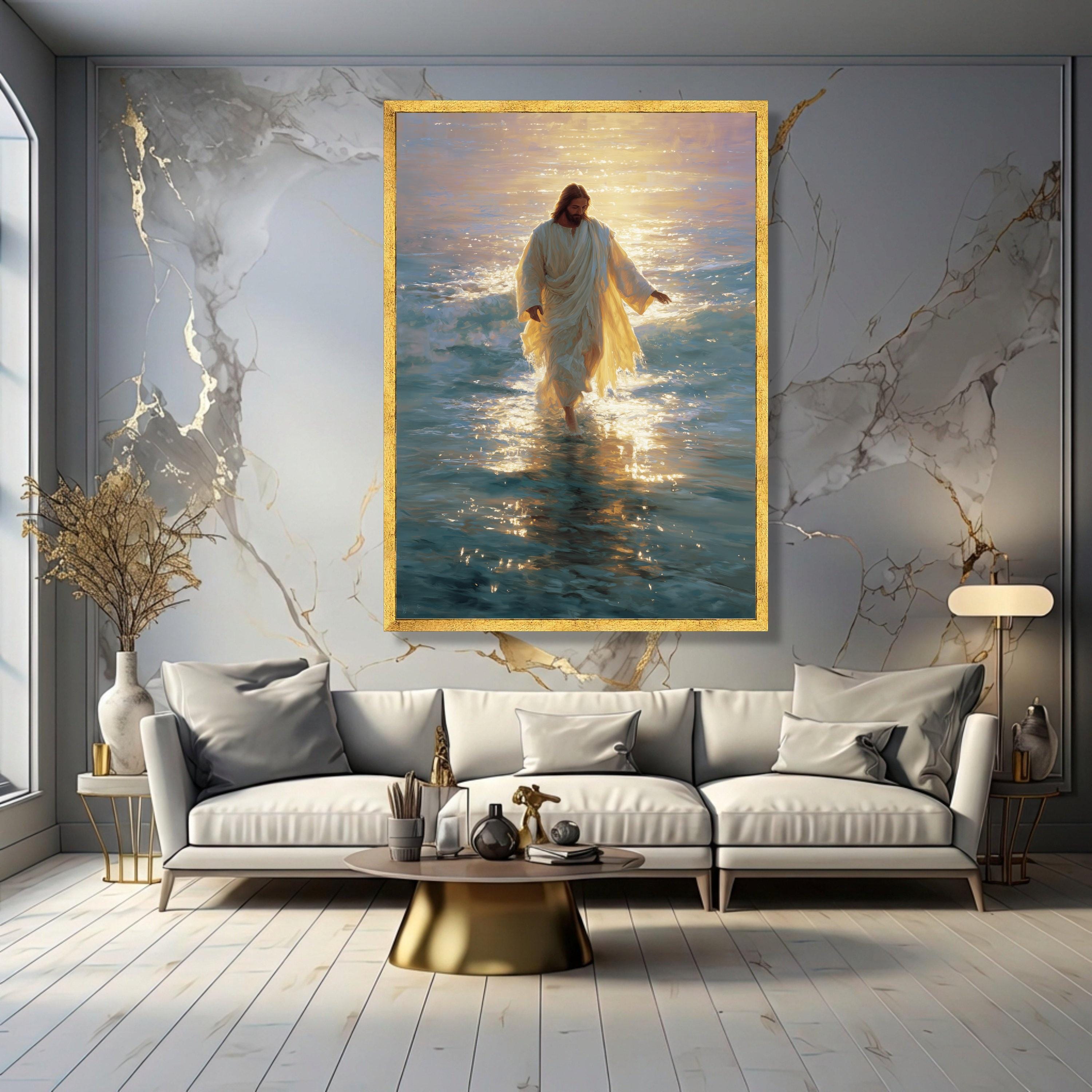 Jesus Walking on Water Canvas Wall Art, Spiritual Christian Decor ...