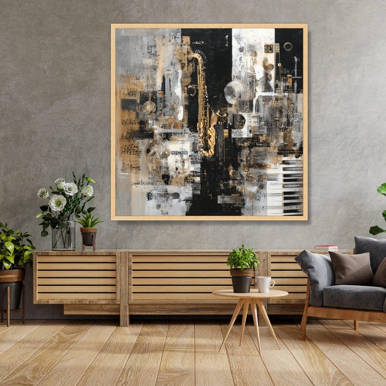 Abstract Jazz Instrument Canvas, Saxophone and Piano Wall Art, Music Themed Canvas Decor, Modern Artistic Melody Print, Home Music Room image 6