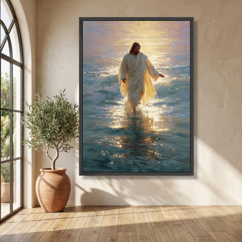 Jesus Walking on Water Canvas Wall Art, Spiritual Christian Decor ...