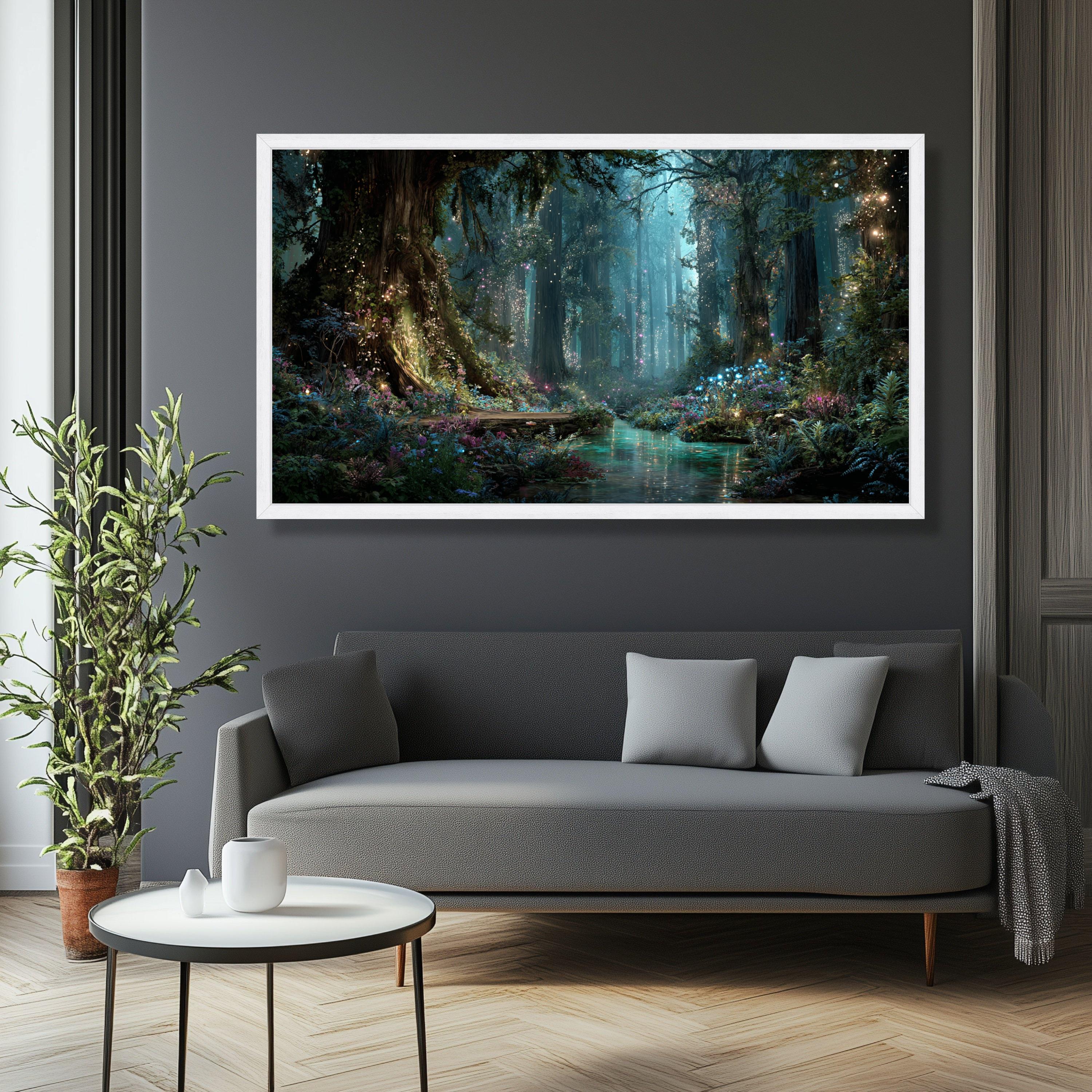 Enchanted Forest Glow, Magical Woodland Canvas, Fairy Light Wall Art ...