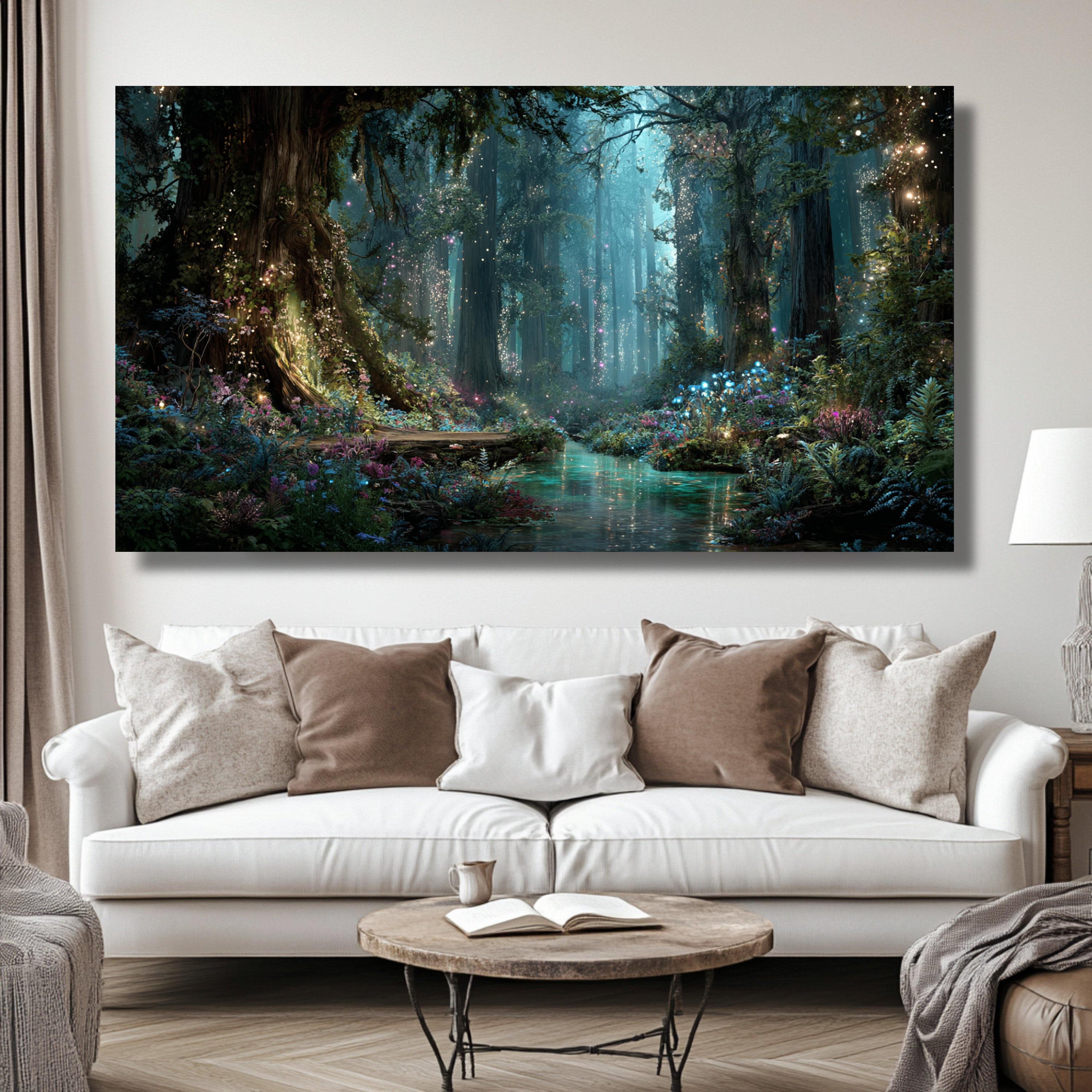 Enchanted Forest Glow, Magical Woodland Canvas, Fairy Light Wall Art ...