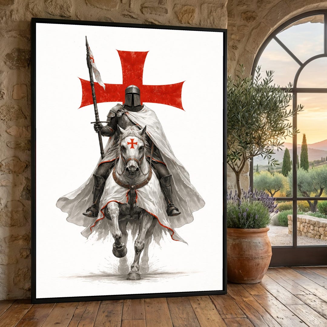 Medieval Knight on Horseback Canvas, Templar Crusader Wall Art ...