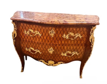 Fine Breccia Marble Top French Louis XV Bronze Mounted Commode Circa 1920