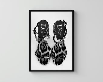 Tacones de leopardo / Póster de diseñador / Blanco y negro / Descarga digital
