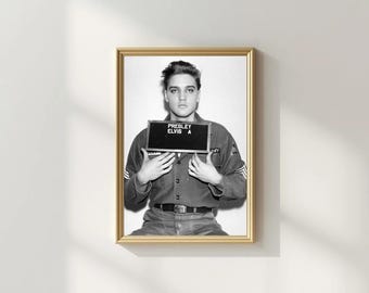 Póster de ficha policial de Elvis Presley / Impresión en blanco y negro / Descarga digital