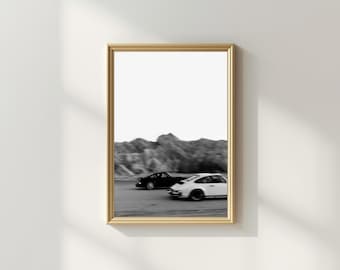 Lámina de Porsche 911 de carreras / Póster vintage / Arte mural en blanco y negro de Porsche / Lámina vintage / Descarga digital