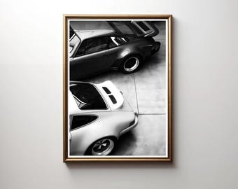 Porsche 911 Print | Vintage Porsche Rear View | Black and White Wall Art | Vintage Print | Digital Download