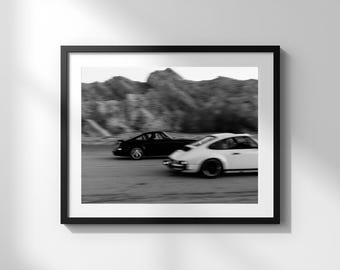 Racing Porsche 911 Print | Vintage Porsche | Black and White Wall Art | Vintage Print | Digital Download