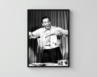 Frank Sinatra Eating Spaghetti Poster | Black and White | Vintage Photography | Kitchen Wall Art | Digital Download