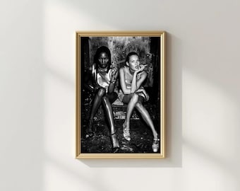Póster de Naomi Campbell y Kate Moss / Póster de alta costura / Blanco y negro / Impresión vintage / Descarga digital