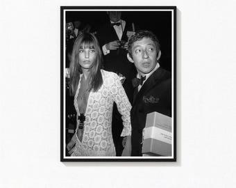 Impresión de Jane Birkin y Serge Gainsbourg / Póster de moda / Arte mural en blanco y negro / Impresión vintage / Descarga digital