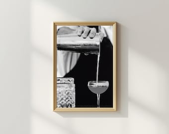 Lámina de Martini / Arte para carrito de bar / Arte mural en blanco y negro para bar o pub / Lámina vintage / Descarga digital