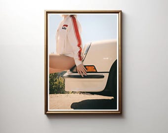 Retro Porsche Girl Print | Porsche 911 Wall Art | Porsche Poster | Car Poster | Vintage Print | Digital Download
