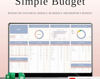 Simple Budget Planner Google Sheets | Monthly Budget Spreadsheet Excel | Bi weekly Budgeting | Expense Tracker | Weekly Paycheck Budgetting