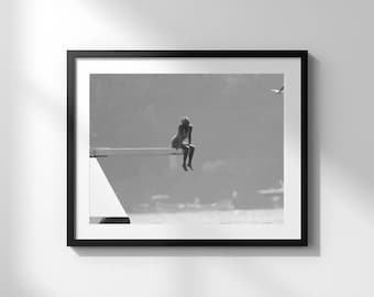 Póster de la Princesa Diana en un yate / Arte mural en blanco y negro / Impresión vintage / Descarga digital