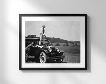 Vintage Golf Print | Antique Car Poster | Black and White | Bar Wall Art | Digital Download