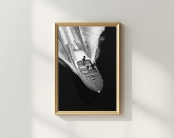 Póster de yate de lujo / Blanco y negro / Decoración de pared / Lámina vintage / Lámina de barco / Descarga digital