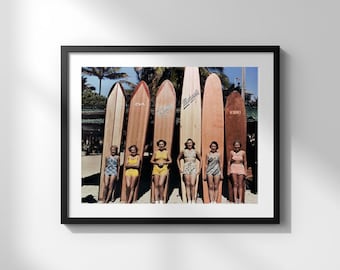 Póster vintage de surfistas / Mujeres surfistas / Decoración del hogar / Descarga digital