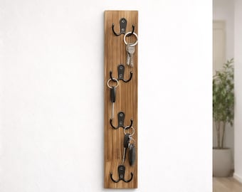 Wooden Wall Key Holder with 4 Double Hooks, Rustic Entryway Organizer, Vertical Key Rack for Hallway, Home Wall Key Hanger Storage