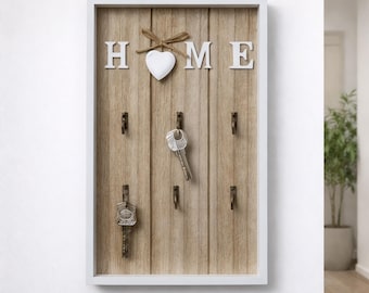 Wooden and Metal Wall Key Holder – Entryway Key Hook Board for Home and Living Room Decor