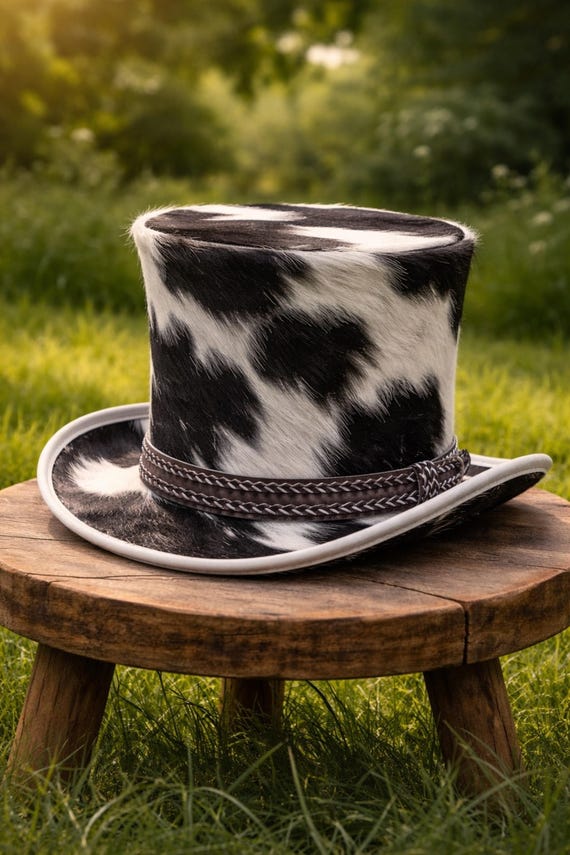 Cowhide Leather Hat for Men – Hair on Hide Western Cowboy Biker Hat Handmade