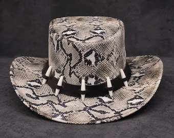 Sombrero vaquero de cuero con estampado de serpiente para hombre y mujer / Sombrero de rodeo del oeste